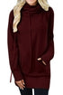 Sexy Burgundy Funnel Neck Long Sleeve Pocket Hoodie